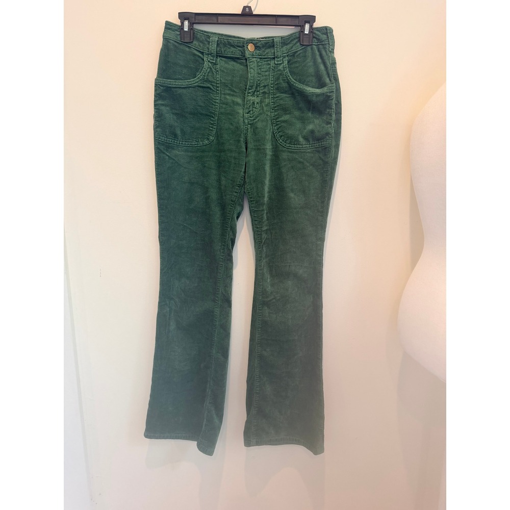 Pilcro and the Letterpress Green Corduroy Flare Patch Pocket Pants Size 30